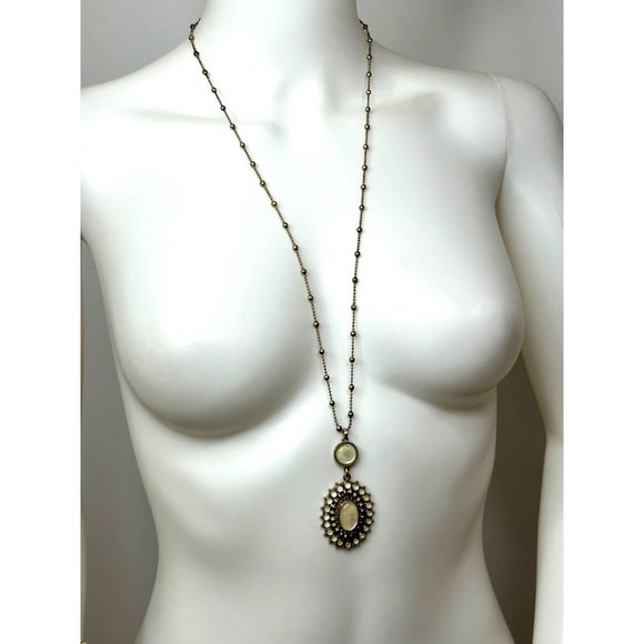 Lucky Brand Pendant Necklace Gold Tone 16” Bead Chain Iridescent Oval & Round - Picture 3 of 16